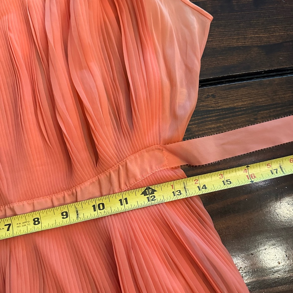 Vtg Vanity Fair coral pleats waist tie S Off-Shoulder flutter sleeve nightgown - Picture 15 of 16
